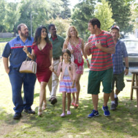 Bean Lamonsoff (Frank/Morgan Gingerich), Eric Lamonsoff (Kevin James), Roxanne Feder (Salma Hayek), Kurt McKenzie (Chris Rock), Becky Feder (Alexys Nycole Sanchez), Sally Lamonsoff (Maria Bello), Lenny Feder (Adam Sandler) and Marcus Higgins (David Spade) walking to the Ice Cream House in Columbia Pictures' GROWN UPS 2.