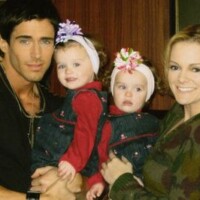 Brandon Beemer (Shawn Douglas), Olivia White, Ava White and Martha Madison (Belle) behind the scenes of Days of Our Lives.